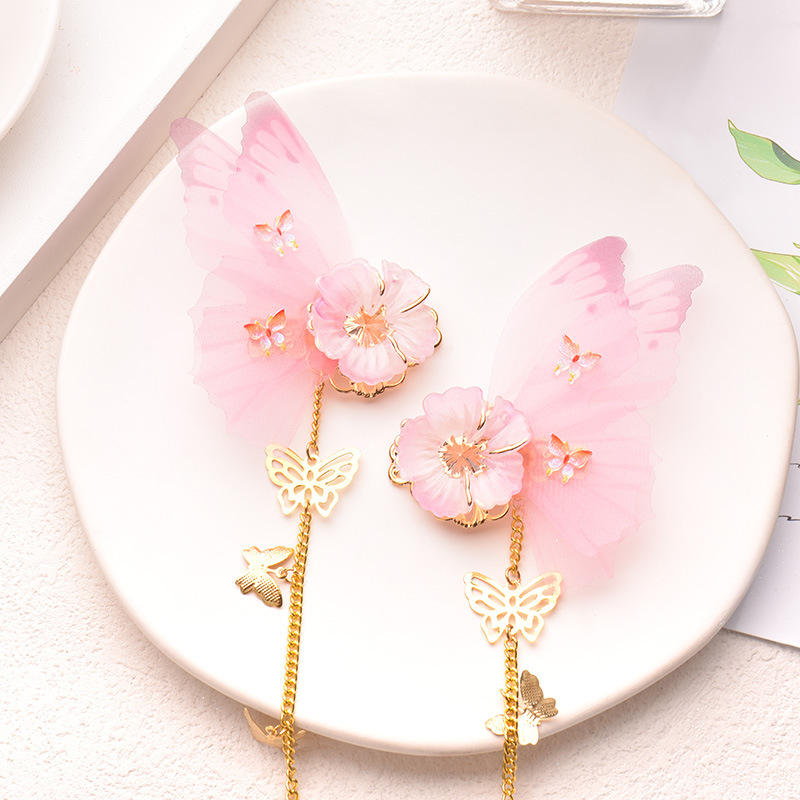 Tassel Butterfly Hairpin Fairy Forest Style Super Fairy Hair Clip Pendant Side Clip Sweet Temperament Internet Celebrity Bangs Clip for Girls