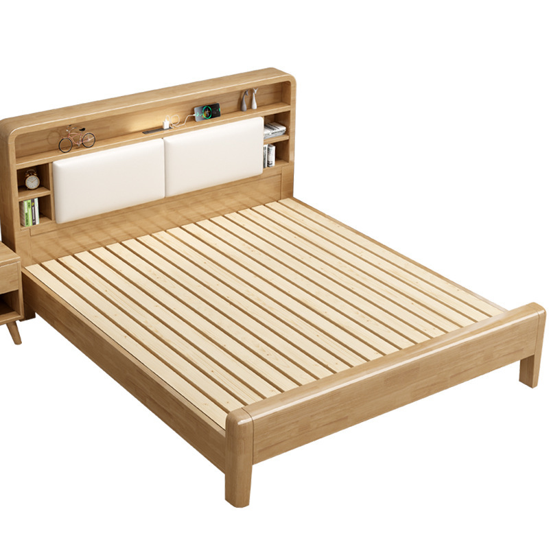 Cama de madera maciza nórdica 1,8 m dormitorio principal cama doble moderna minimalista 1,5 m cama de almacenamiento pequeño apartamento casa cama individual