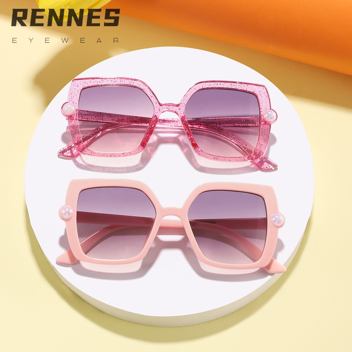 Nuevos accesorios de perlas transfronterizos para niños Gafas de sol para exteriores cuadradas de color caramelo Gafas de sol de tiro callejero para bebés lindos