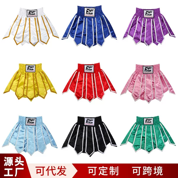 Boxing Shorts with Ribbons for Men and Women, Lotus Pattern Fighting Pants, Sanda Competition Sports, Mixed Martial Arts Training, Quick-Dry
