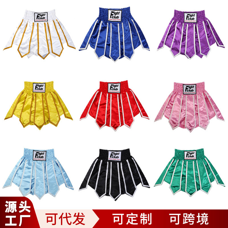 Boxing Shorts with Ribbons for Men and Women, Lotus Pattern Fighting Pants, Sanda Competition Sports, Mixed Martial Arts Training, Quick-Dry