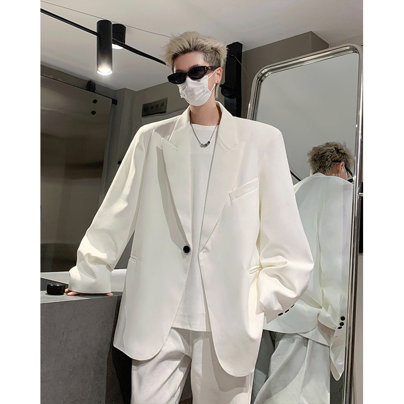 White Suit Jacket Men's Autumn Feeling Suit Spring and Autumn Bridegroom Wedding Best Man College Style Jacket