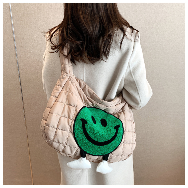 Women's Large Autumn&winter Space Cotton Smiley Face Fashion Square Zipper Tote Bag display picture 2
