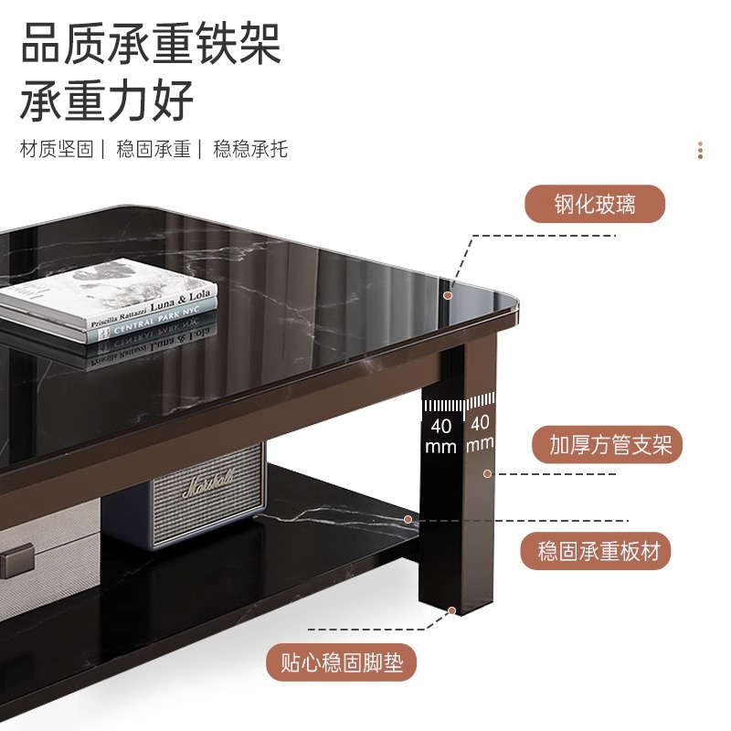 Fei Tan al por mayor mesa pequeña sala de estar 2024 nuevo tipo de pequeña casa de lujo ligero de alta sensación de mesa de té de vidrio de oficina creativa