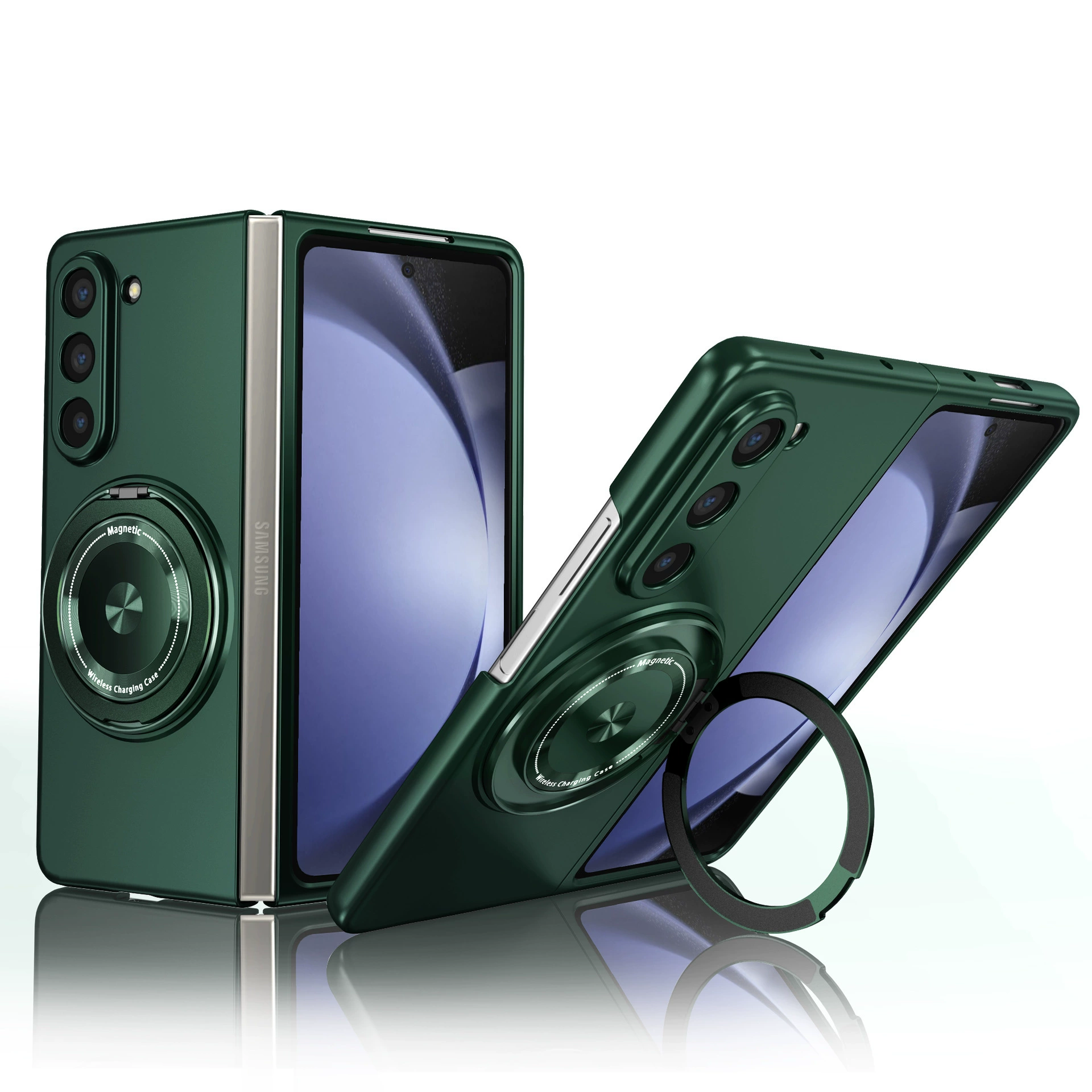 ケース（Samsung）Galaxy Z Fold7 — 磁気回転リングスタンド、Fold3〜Fold7対応、サファイア／ブラック／レッド
