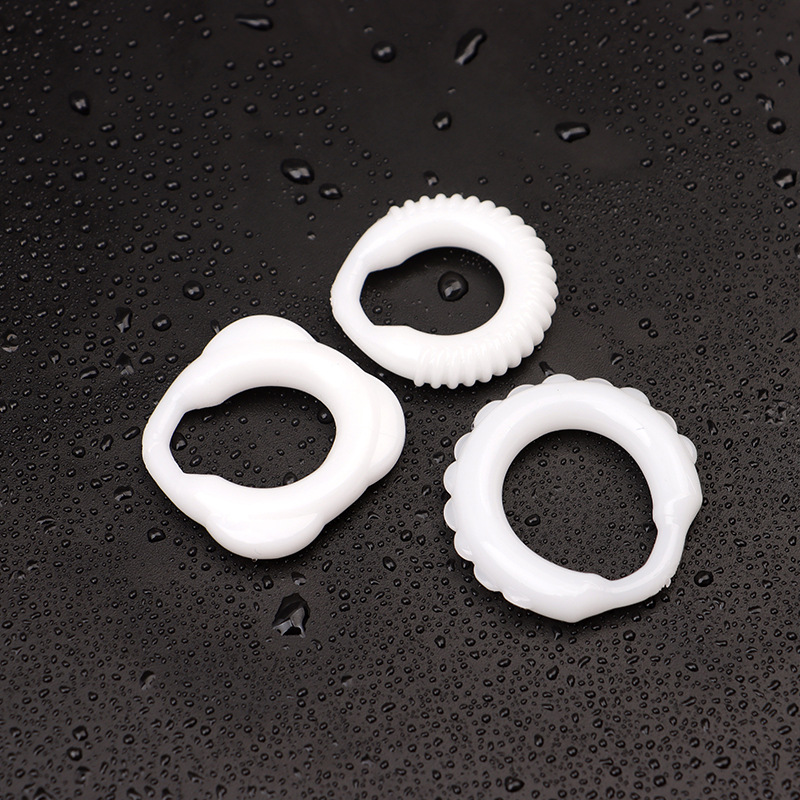 Men’s Textured Triple-Ring Delay Ring, TPE, White, Non-Vibrating — detail image 7