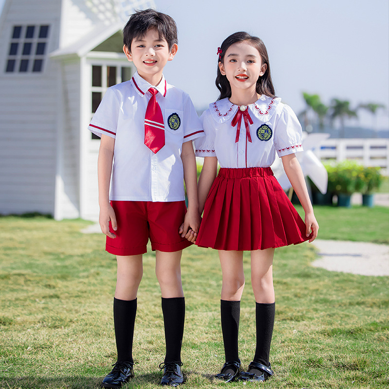 幼兒園園服夏裝兒童學院英倫風短袖班服小學生校服六一合唱演出服