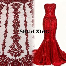 红色刺绣股绳绣花面料 绣花布 embroidery 婚纱礼服蕾丝面料