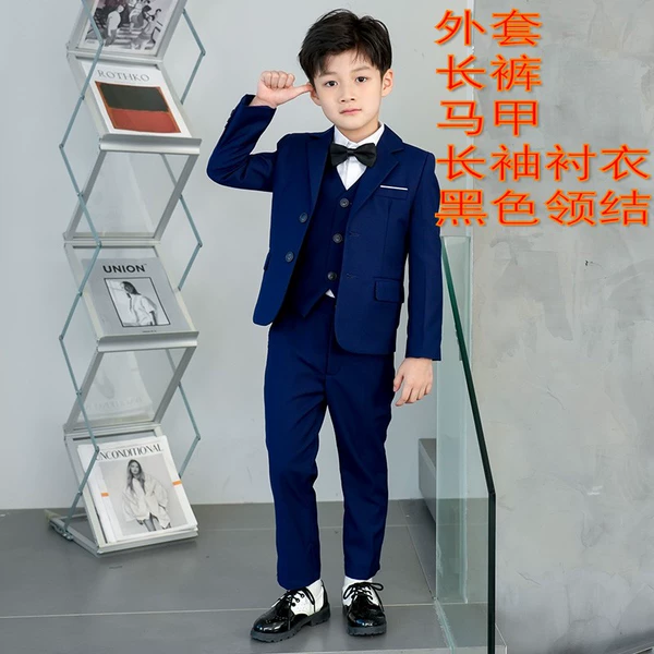 Jacket, trousers, shirt, vest, black bow tie