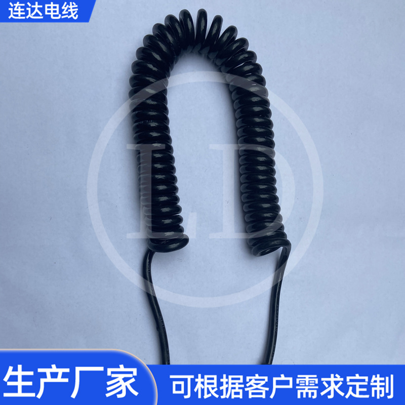 耐用弹簧线 多芯线厂家供应PU黑色雾面弹簧线弹多芯螺旋电缆