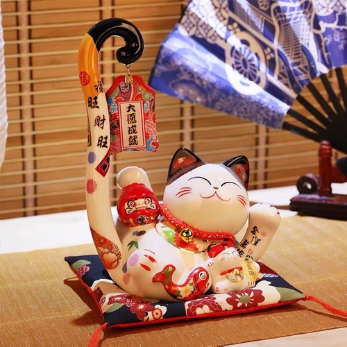 Le Meow Long Tail Cat Lucky Cat Ceramic Piggy Bank Store Opening Home Checkout Decorations Living Room Home Accessories