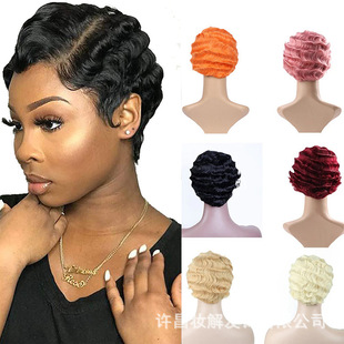 Factory wholesale European and American wig women's short wave roll chemical fiber wig wig women's full head cover spot generation hair
