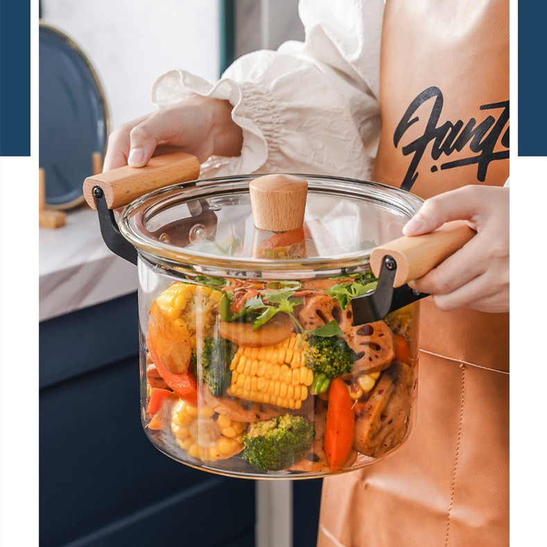 Mango de hierro vidrio estofado sopa olla doble mango transparente olla eléctrica cerámica estufa sopa pequeña cocina olla fideos olla múltiples especificaciones