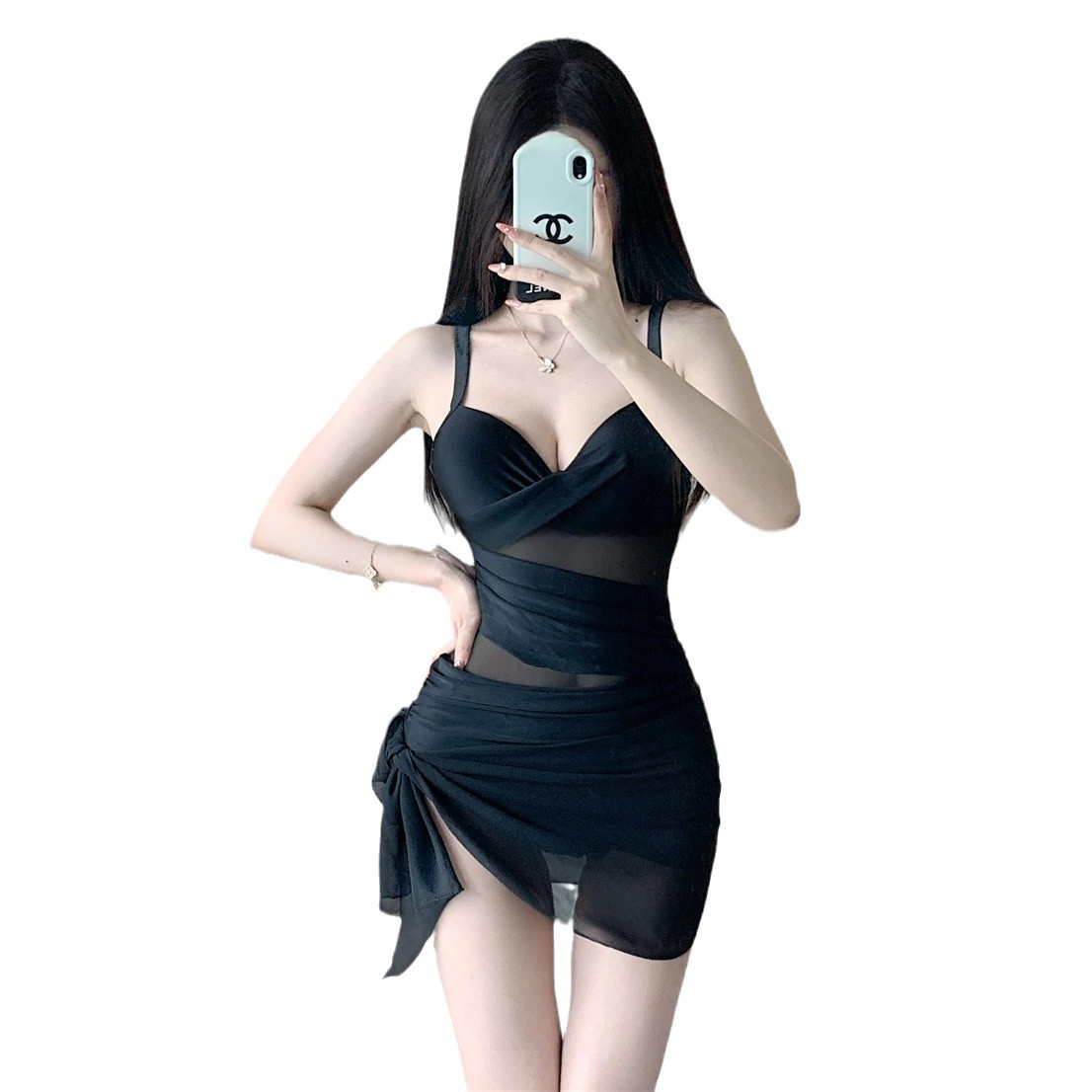High-end one-piece swimsuit for women's summer hot spring conservative personality retro one-piece belly-covering slimming beach gathered swimsuit