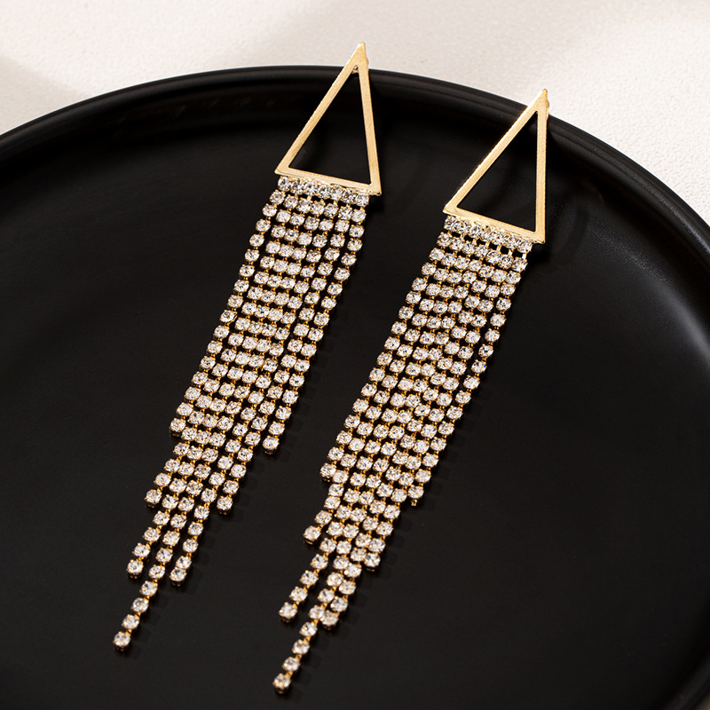 1 Pair Fashion Elegant Women Temperament Metal Geometric Triangle Tassel Long Pendant Women Earrings Prom Banquet