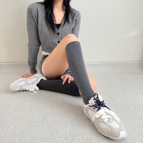 Autumn/Winter Sports Ballet Style Wide Striped Solid Color Retro Versatile Slimming Calf Socks Pure Cotton Mid-Calf Socks