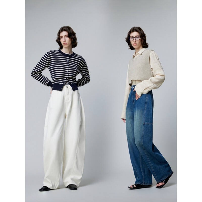 Customized 2026 Spring Women's Jeans, European and American Style Banana Pants, Fashionable, Height-Enhancing, Slimming, Cocoon-Shaped Pants, Denim Blue