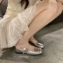 包头圆头内增高银色女鞋