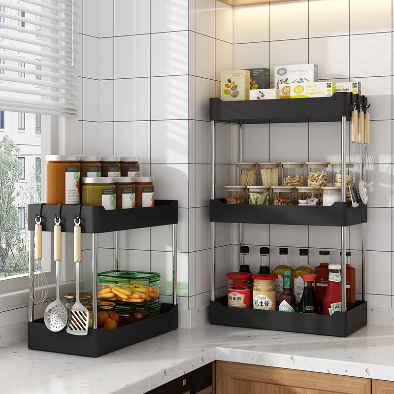 Estante de almacenamiento de la cocina Mesa condimento rack aceite sal salsa vinagre rack de almacenamiento snack rack baño lavabo de plástico multifuncional