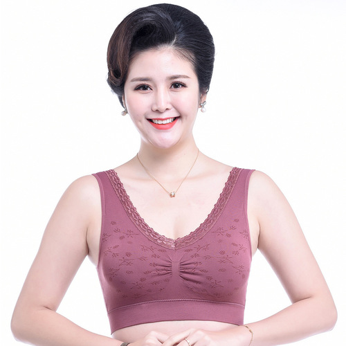 Mother's bra, middle-aged and elderly women's underwear, breathable cotton, beautiful back without rims, middle-aged women's large size vest bra