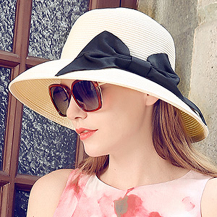 Exqus summer bow Visor Straw hat ultraviolet-proof Large canopies Covering her face Versatile