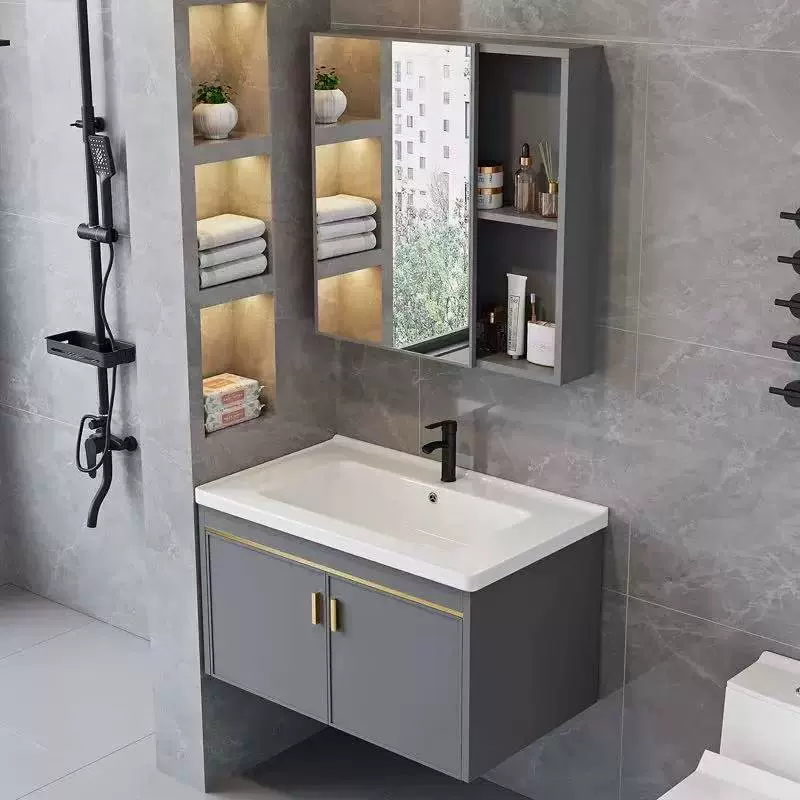 太空铝小户型浴室柜组合卫生间陶瓷一体洗脸盆柜跨境洗手盆洗漱台