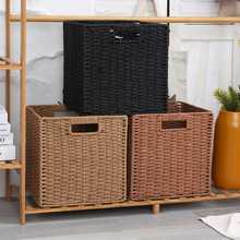 手工仿藤编草编格子柜书柜收纳箱收纳盒收纳筐储物盒家用客厅卧