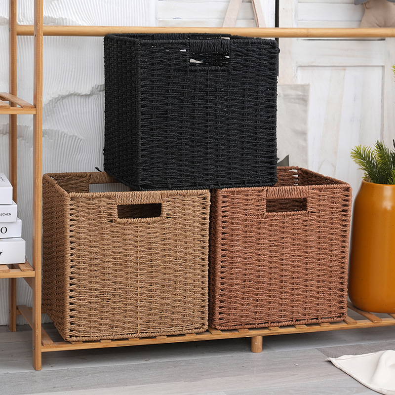 手工仿藤编草编格子柜书柜收纳箱收纳盒收纳筐储物盒家用客厅卧