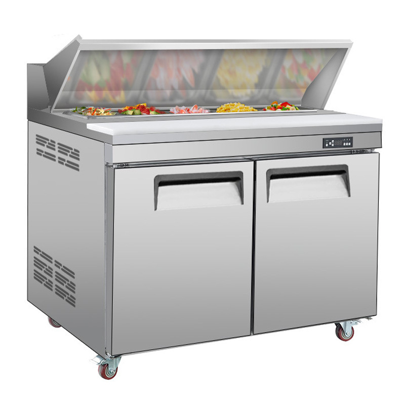 Congelador comercial ensalada pizza banco de trabajo refrigerado consola de mantenimiento fresco plataforma refrigerada por aire refrigerador mesa de nieve