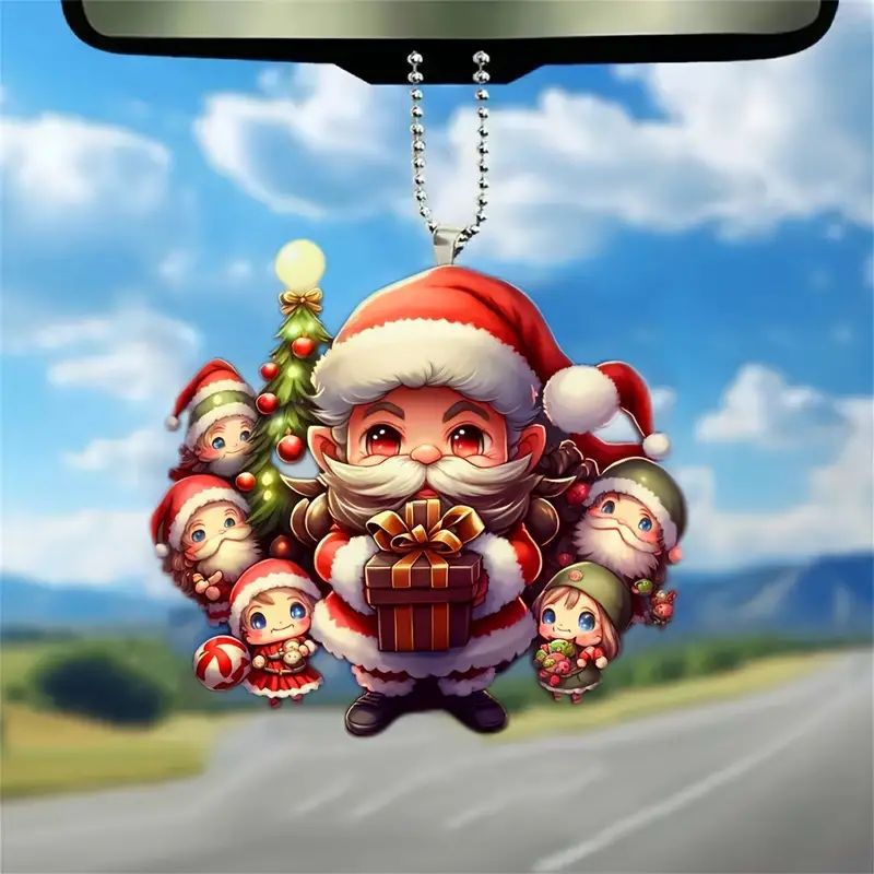 Navidad Santa Claus colgante transfronterizo nuevo acrílico plano colgante espejo retrovisor colgante joyas de fiesta image 4