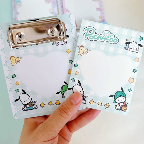 Sanrio note pad, high-looking Kuromi student portable sticky note with splint, mini board clip, sticky note