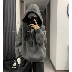 YOLO SHOP 【自留实穿派】韩系慵懒风宽松显瘦连帽拉链毛衣外套女