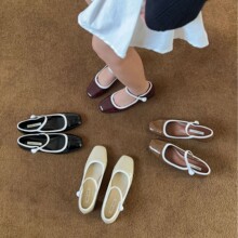 法式晚晚风方头单鞋女2025春季新款粗跟百搭浅口气质瓢鞋玛丽珍鞋