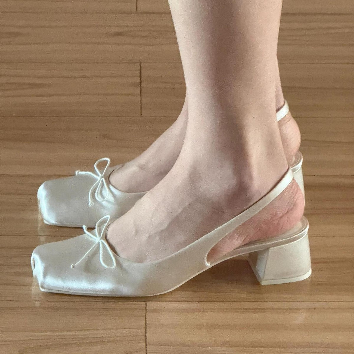 Elegant Satin Bow Square-Toe Peep-Toe Sandals for Women 2025 Spring Gentle Elastic Band High Heels