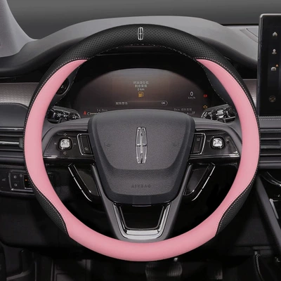 Steering wheel cover | Lincoln Navigator Steering Wheel Cover - lincoln-round-type-black-pink-ultra-thin-model-with-car-logo-default