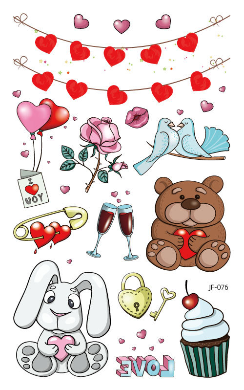 Nuevo Amazon impermeable brillo lindo Día de San Valentín tatuaje pegatinas niños oso vacaciones regalo tatuaje pegatinas