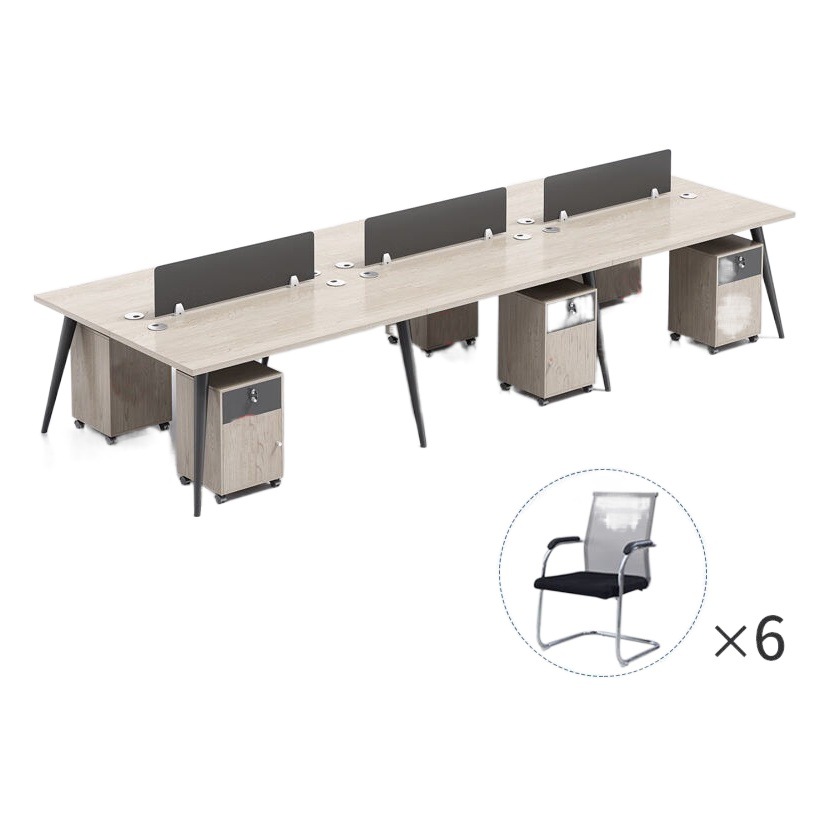 Simple moderno blanco cremoso-Estación de escritorio de oficina personal financiero Escritorio de seis personas Oficina y silla combinación al por mayor