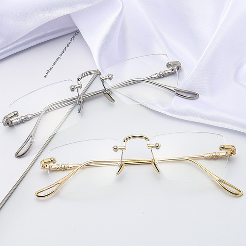 High-end versatile anti-blue light reading glasses, high-definition metal flat rimless glasses for women with myopia frames