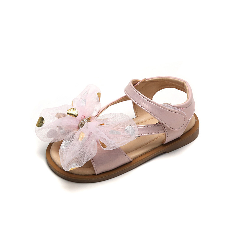 Versione coreana di fiori dolci da bambina con grande fiocco, scarpe per bambini, sandali per le vacanze al mare, estate 2021_voghion.com