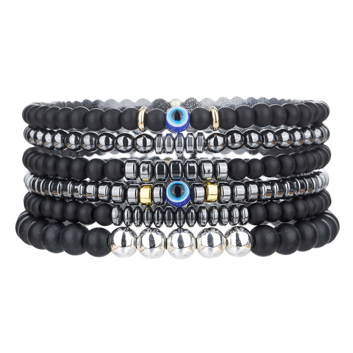 Cross-border new natural stone 6mm black agate black gallstone beaded men's bracelet simple vacation hip-hop bracelet for women