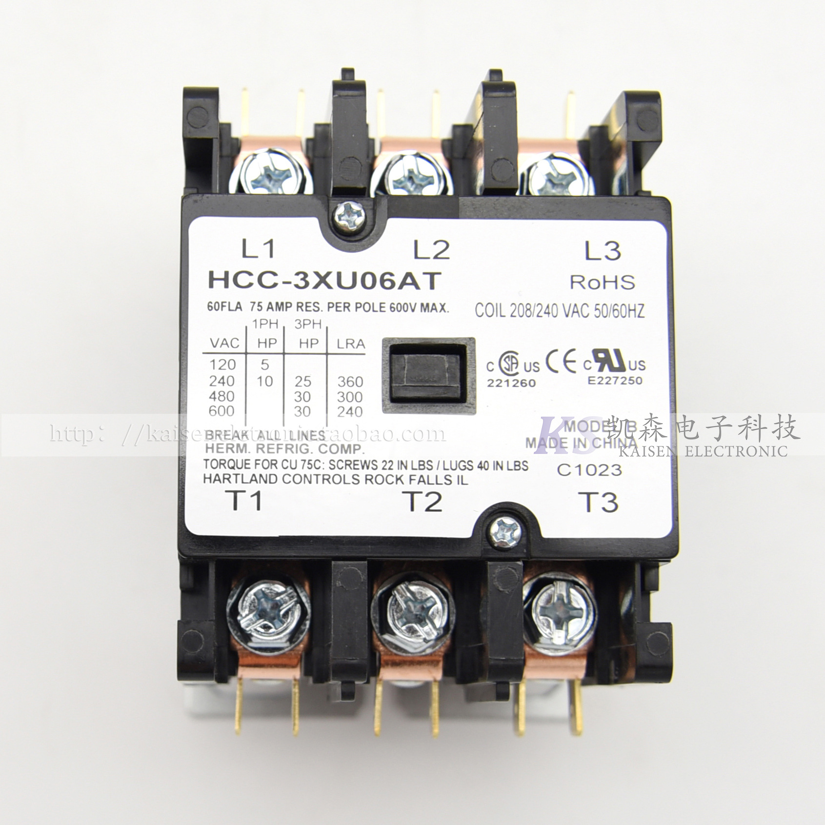 208V/240V 60A C-3XU06AT锅炉空调取暖通设备UL三相交流接触器