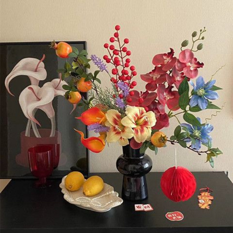 带花瓶婚礼果仿真花假套装装饰发财桌面摆件喜庆春节装饰花束新年