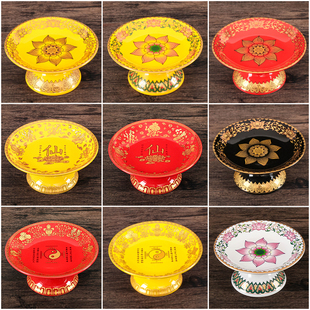 Si6K Buddhist Supplies Ceramic Buddhist Fruit Plate Guanyin Fruit Plate Tall Home Offering Plate Craft Ornament