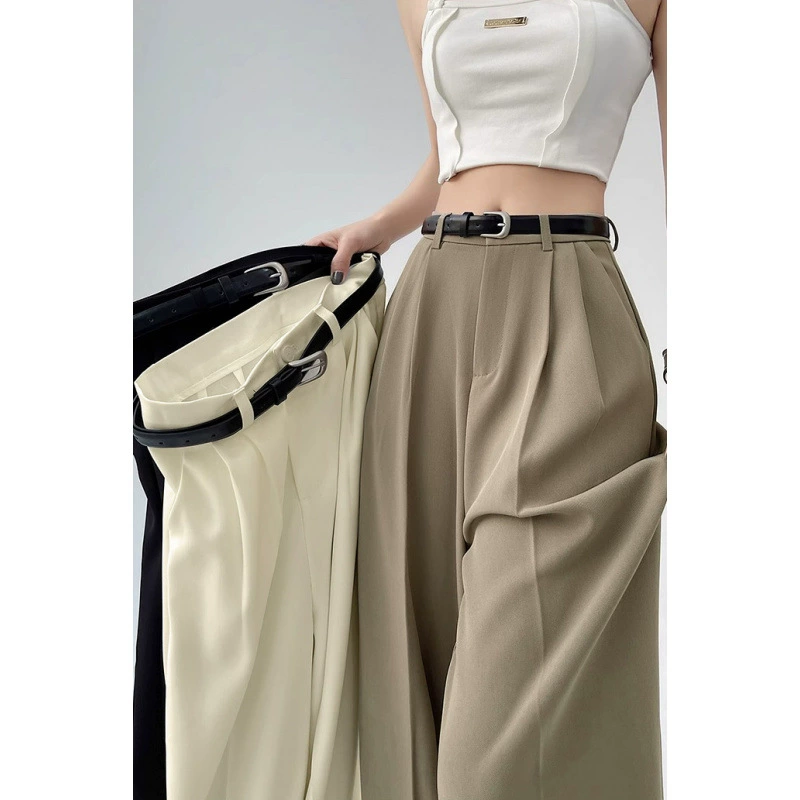 Высококачественные женские брюки-костюм весна-лето 2025, повседневные элегантные свободные драпированные универсальные прямые широкие брюки длиной до пола с высокой талией.