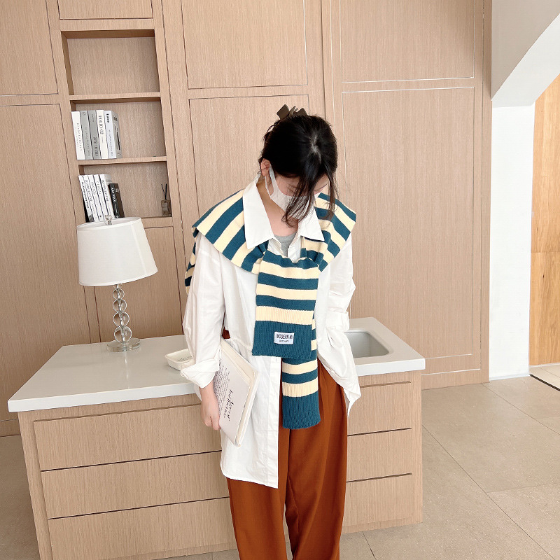 Internet celebridad estilo de punto mantón a rayas para mujeres primavera y otoño oficina al aire libre aire acondicionado protección del cuello de la habitación chaleco decorativo falso collar