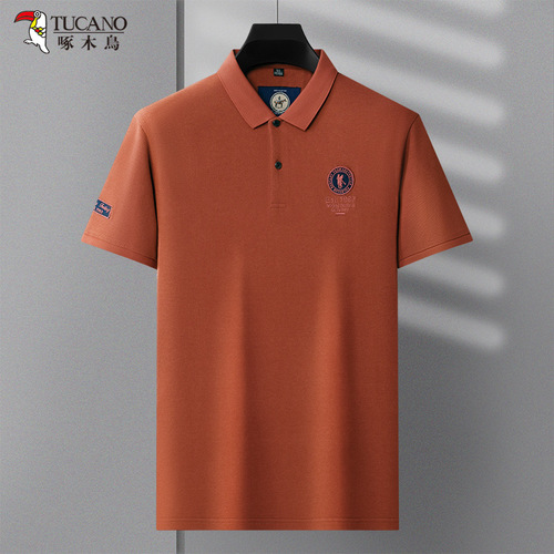 Heavyweight Summer New Thin Xinjiang Cotton Fabric Fashion Embroidered Short-Sleeve Everyday Casual Solid Color POLO Shirt for Men