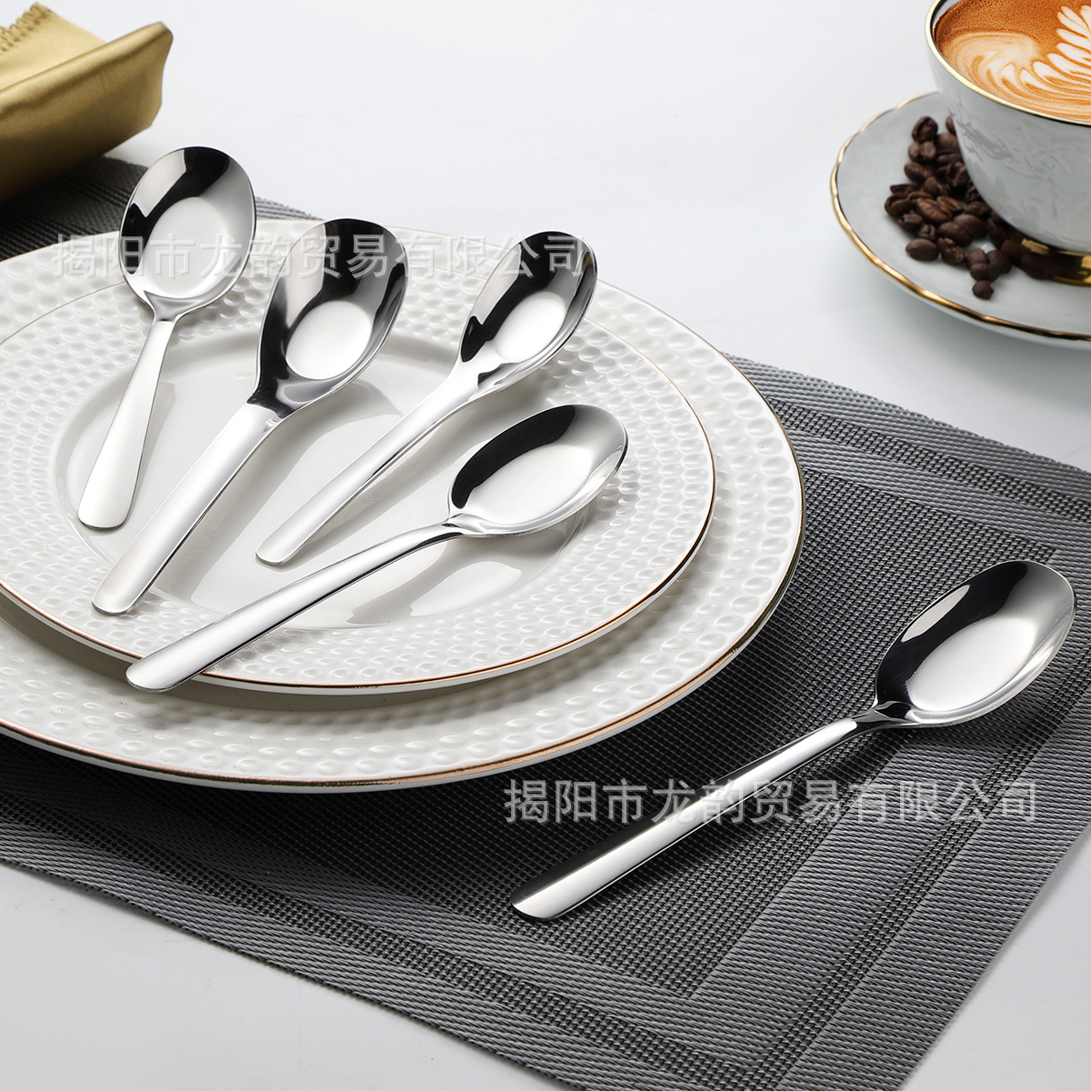 Comercio exterior 304 cucharas redondas de acero inoxidable de fondo profundo, cucharas de cubierta de hotel de alta calidad, cucharas de comedor, cucharas de salsa, cucharas de salsa