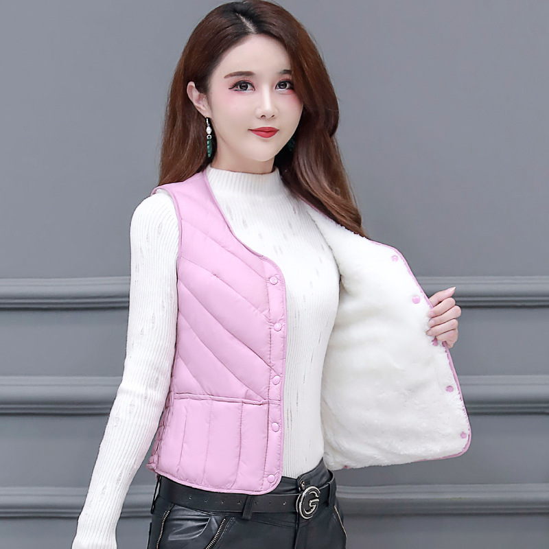 다운 코튼 조끼 여성 짧은 스타일 2025 가을, 겨울 새로운 스타일 플러스 벨벳 라이너 슬림 피트 내부 양복 조끼 따뜻한 조끼 도매