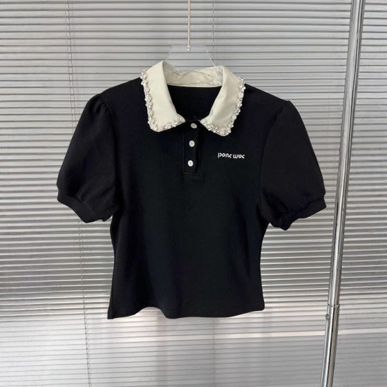 Stitching Fake Two-Piece Polo Collar Short-Sleeved T-Shirt Spice Girl Small Fashionable Age-Reducing White Skirt Two-Piece Set for Women