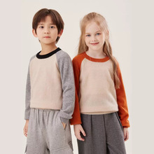 圆领男女儿童同款山羊绒打底衫秋冬新款拼接设计感宝宝长袖毛衣潮